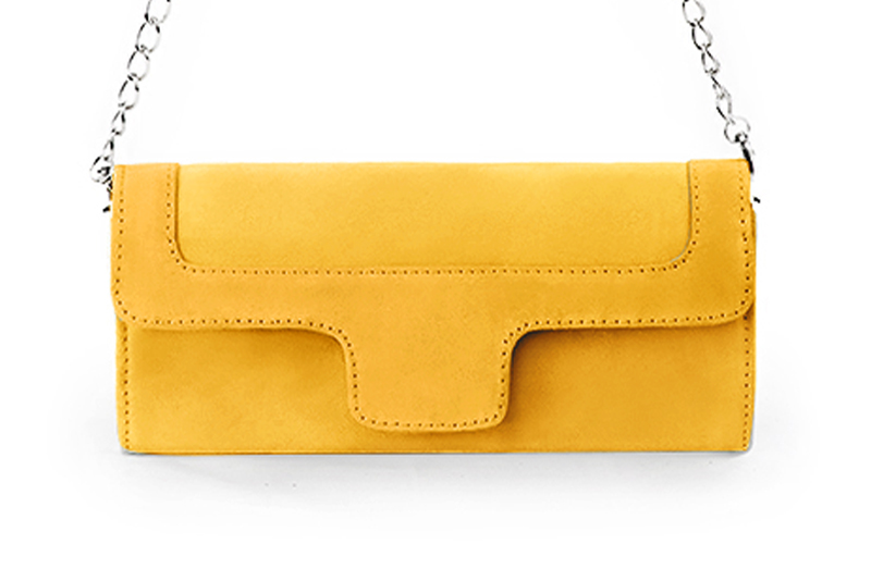 Dress clutch for wedding and parties in yellow leather - Profile view